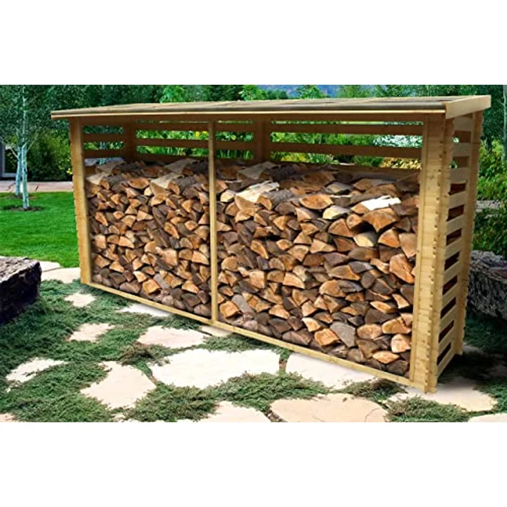 Holz Kaminholzregal TIMBELA M203 - Brennholzregal B450xL112xH199 cm/ 4m2 Holzhalter für Garten - Fahrrad Schuppen - Wasserfestes Dach – Bild 3