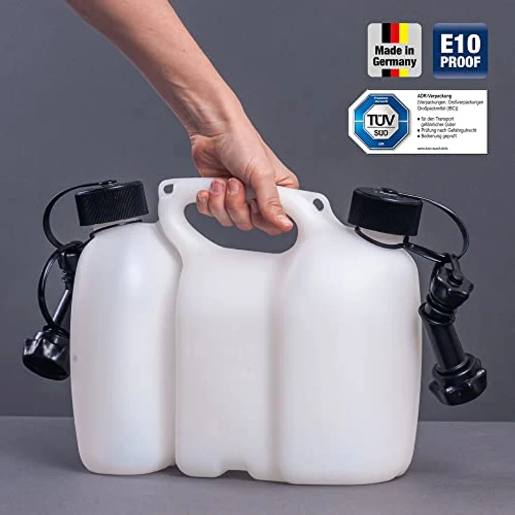 hünersdorff Doppelkanister/Kombikanister für Kraftstoff und Öl mit 2 Ablaufschläuchen, 3+1,5 Liter, UN-Zulassung, Made in Germany – Bild 4