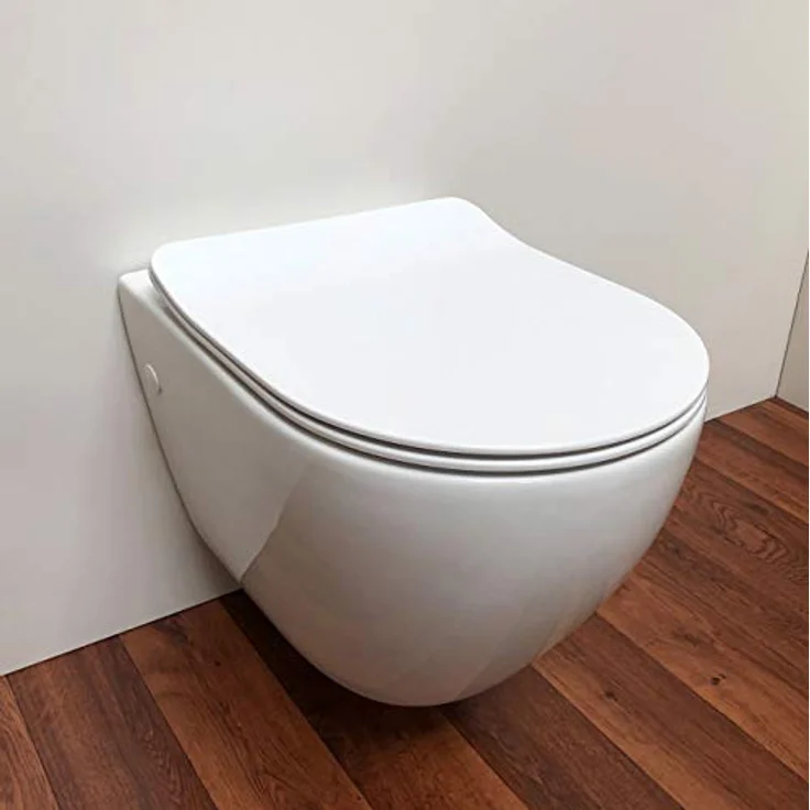 ADOB, spülrandlose WC Keramik Nanoversiegelung Hänge WC Toilette wandhängend 6 Liter wassersparend mit passendem WC Sitz mit Absenkautomatik, inkl. Schallschutzmatte,28023 – Bild 3