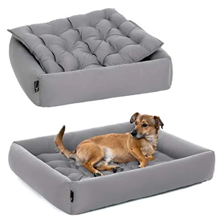 Pointer | Hundebett mit Hundekissen - orthopädisch, waschbar, bequem (M - 70x60 cm, Hellgrau)
