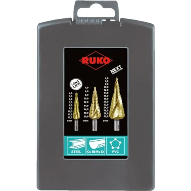 RUKO Stufenbohrersatz HSSTiN Terrax, gerade Nut, TiN Beschichtung, 980 g, in Rose Box – Bild 3