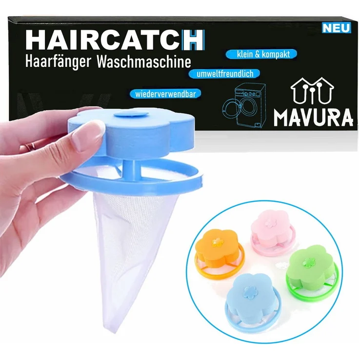 MAVURA Tierhaarentferner HAIRCATCH Haarfänger Waschmaschine, 4er Set wiederverwendbare Pads, haar- und fusselfreie Wäsche, Umweltfreundlich
