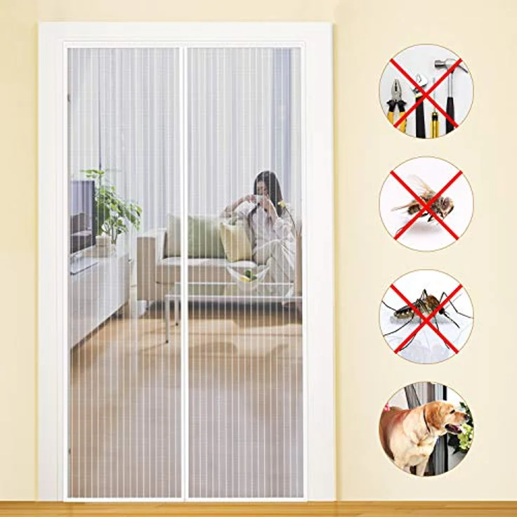 MYCARBON Fliegengitter Balkontür 120x220cm, Stärkere Magnet-Insektenschutz, ohne Bohren, einfache Montage, nicht kürzbar, weiß – Bild 1