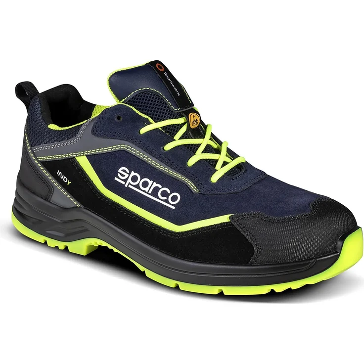 Sparco Indy Baltimore Sicherheitsschuh ESD S3S SR, Blau/Gelb, Größe 44 mit rutschhemmender PU/PU-Laufsohle und herausnehmbarem Fußbett – Bild 1