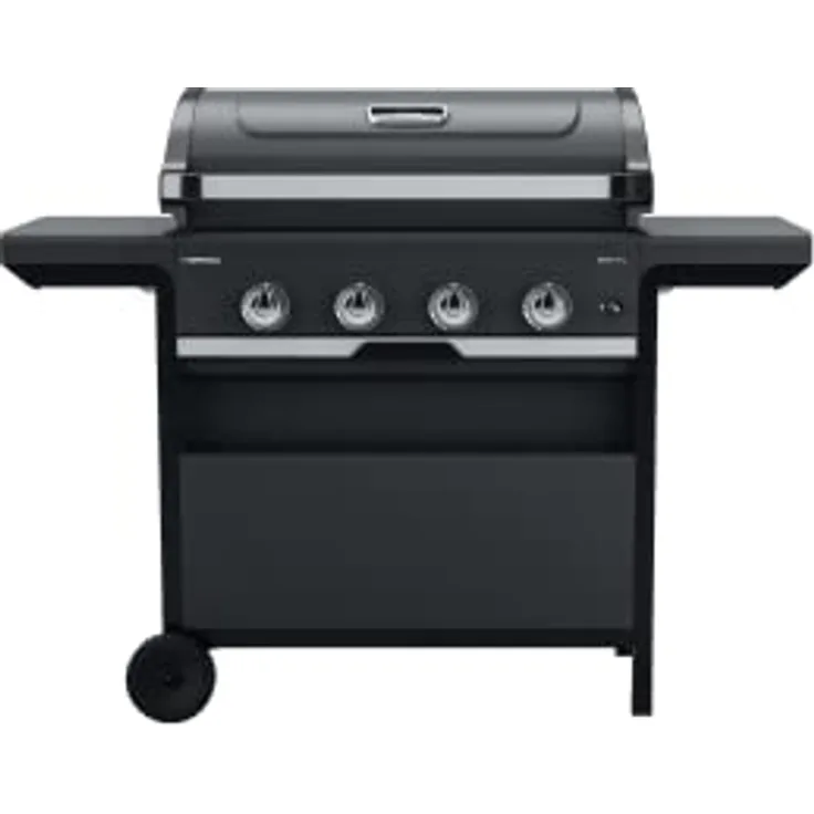 Campingaz Select 4 L Gasgrill, BBQ mit 4-Brennern aus Edelstahl, Deckel mit Thermometer; mit InstaClean Reinigungssystem, Fettauffangschale & 2 abklappbaren Seitenablagen, 12 kW Leistung