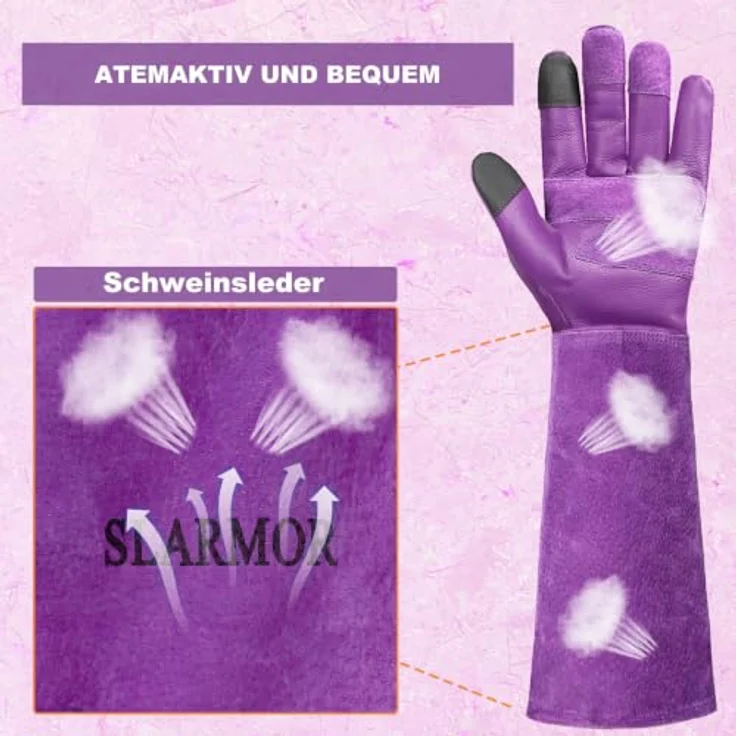 SLARMOR Gartenhandschuhe, Lange dornenfeste Arbeitshandschuhe aus hochwertigem Rindsleder für Damen und Herren – Bild 3