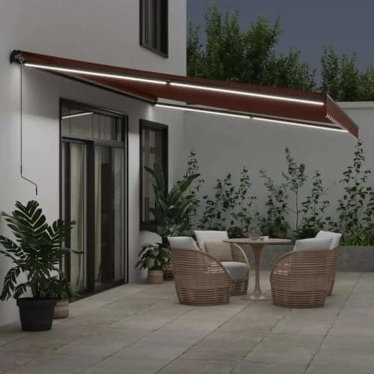 vidaXL Markise Manuell mit LEDs Braun 600x350 cm, Gelenkarmmarkise mit LED-Beleuchtung und UV-Schutz – Bild 3