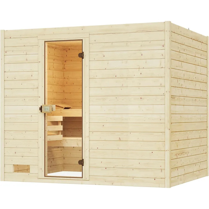 Weka Sauna Massivholzsauna VALIDA 4, BxTxH: 239 x 189 x 203,5 cm, 38 mm, Blockbohlen, moderne Ganzglastür