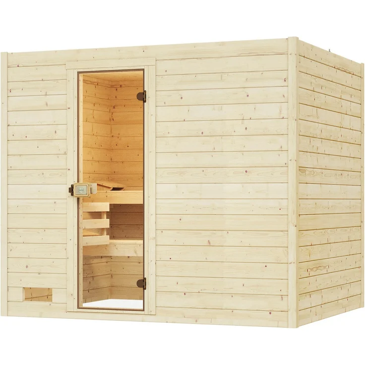 Weka Sauna Massivholzsauna VALIDA 4, BxTxH: 239 x 189 x 203,5 cm, 38 mm, Blockbohlen, moderne Ganzglastür