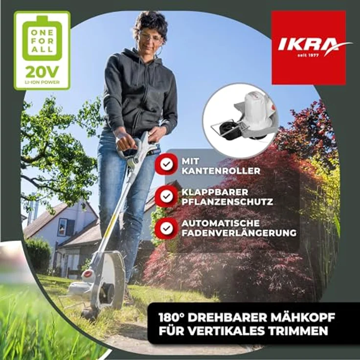 ikra GmbH Akku-Rasentrimmer IART 2030, 30 cm Arbeitsbreite, kabellos, 20 Volt-Akku mit Akku & Ladegerät - 2in1-System – Bild 3
