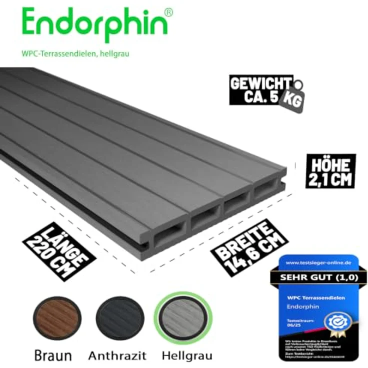 Endorphin Terrassendielen ® 8m² Hellgrau WPC, Komplettset mit rutschfester Oberfläche und pflegeleichter Reinigung – Bild 2