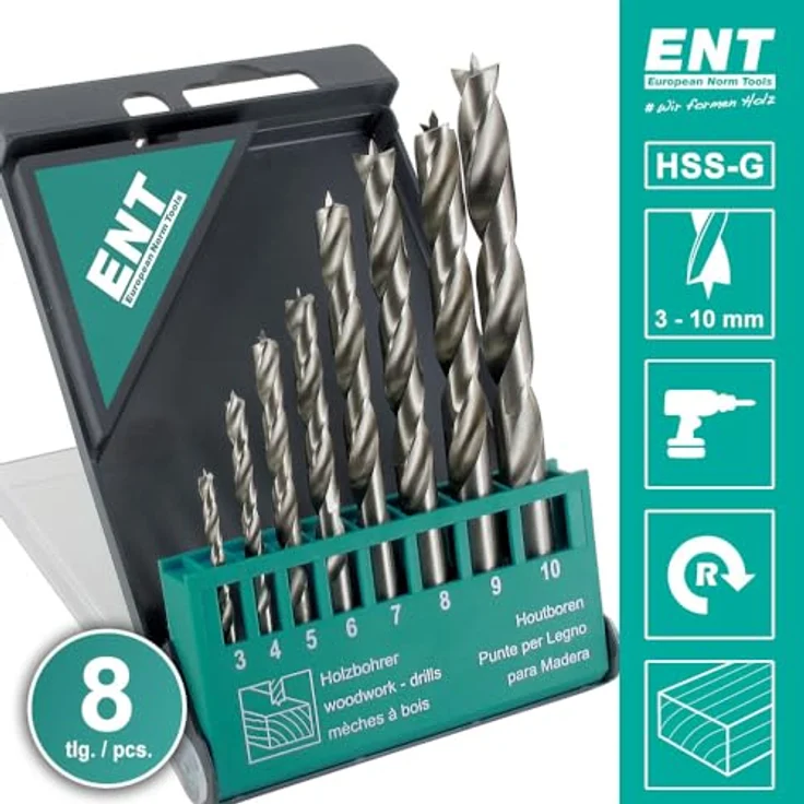 Ent European Norm Tools - ENT 8-tlg. HSS-G Holzbohrer-Set - 3 - 10 mm – Bild 6