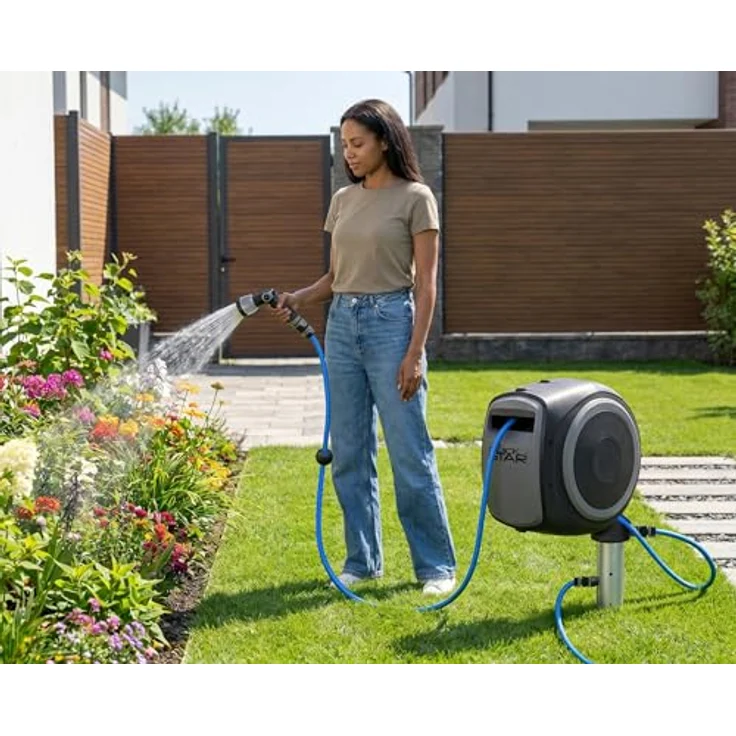Quick Star Schlauchtrommel Pro, 40 m Wasserschlauch mit automatischer Aufrolltechnik und 180° Schwenkfunktion – Bild 5