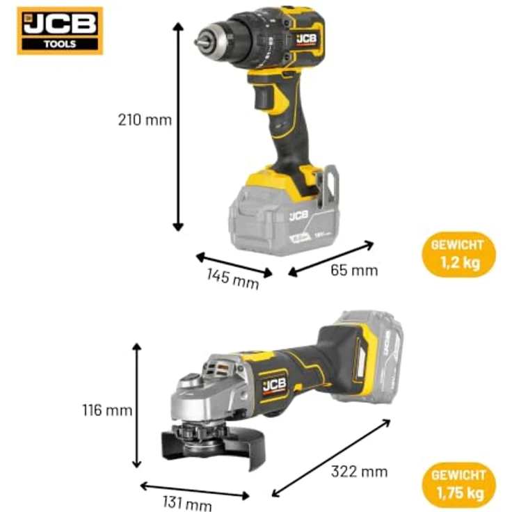 JCB 18PKIT-4 Akku Starter-Set, 75 Nm Drehmoment, inkl. 2x 5,0 Ah Akkus & Schnellladegerät, gelb-schwarz – Bild 6