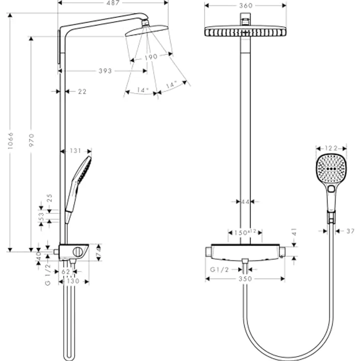 hansgrohe Duschsystem Raindance Select E 360 (Regendusche mit 3 Strahlarten, Duschkopf, Duschstange und Thermostat) chrom – Bild 5