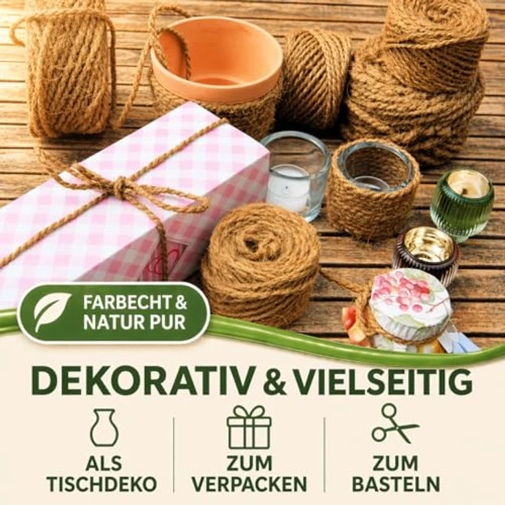 deli4you Kokosseil 3.5 mm x 50 m - Nachwachsender Pflanzenbinder aus Kokosgarn, knotenfest, ideal zum Zusammenbinden von Gräsern und Pflanzen – Bild 3