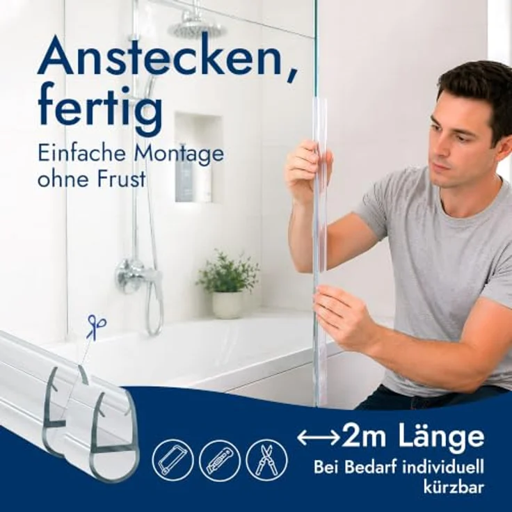 Bagnoxx Duschdichtung Spaltdichtung, 200cm transparent, Hohlkammerprofil für 8mm Glasstärke, schimmelbeständig, PVC – Bild 5