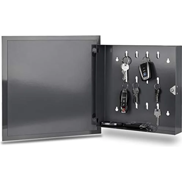 Schlüsselkasten mit Glasmagnettafel und 6 Magneten, 35 x 35 x 6,5cm anthrazit – Bild 6