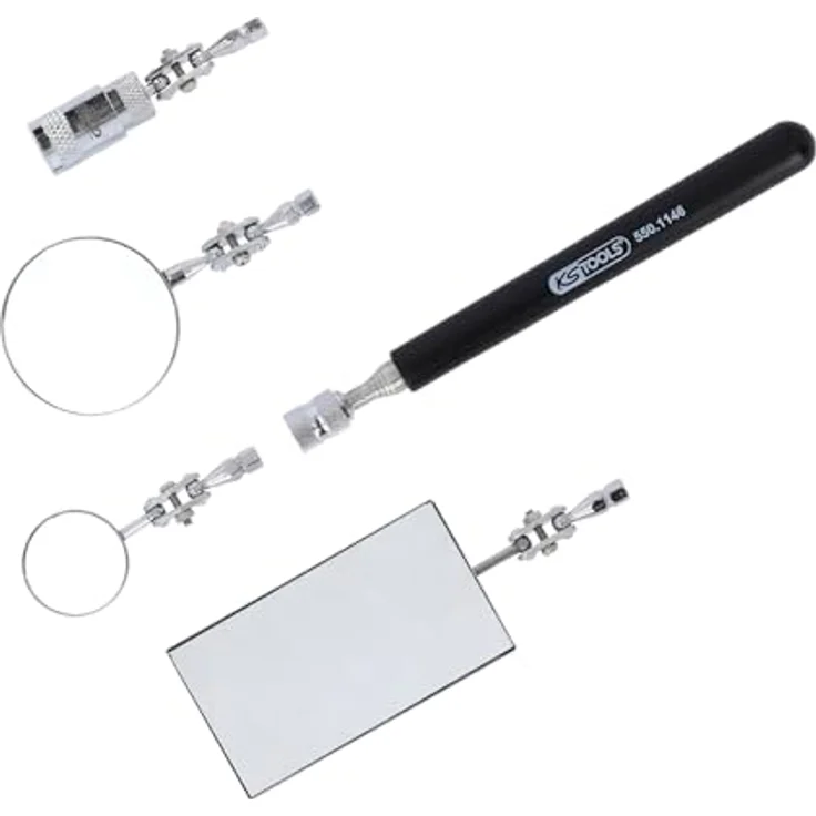 KS Tools Flexibler Inspektions-Spiegel-Satz 5tlg., Teleskop-Haltegriff 172-640 mm, 3 flexible Spiegel, Magnet bis 3,6 kg, inkl. 3 LR44 Batterien in Kunststoffbox – Bild 3