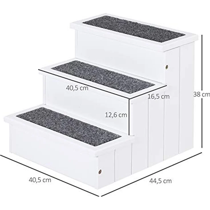 PawHut Haustiertreppe Hundetreppe Einstiegshilfe mit Teppich Stauraum Tannenholz Weiß 40,5 x 44,5 x 38 cm – Bild 3