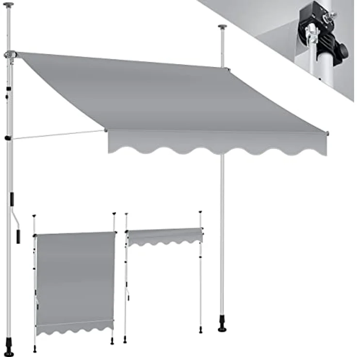 KESSER® Klemmmarkise mit Handkurbel Balkon, Balkonmarkise ohne Bohren, UV-beständig höhenverstellbar wasserabweisend, Sonnenschutz, Terrassenüberdachung, einfache Montage 400cm – Bild 1