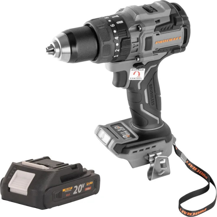 Procraft Industrial CD20B-BB Akku Bohrschrauber 20 V, 150 Nm Brushless, 1x Akku 2,0 Ah, ohne Ladegerät