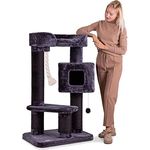 HAPPYPET Kratzbaum für große Katzen 118 cm hoch | Stabiler Maine Coon Katzenkratzbaum | 15 cm Dicke Sisalstämme, 8 mm Sisalfasern | Premium 600g Plüsch | geprüfte Holzqualität mit viel Zubehör