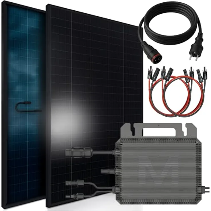 SUNNIVA 920W Balkonkraftwerk, Bifaziales Full Black Komplettset mit 800W Wechselrichter, 2x460W N-Type Glas-Glas Solarmodule, 5m Kabel, 4x1m Solarkabel