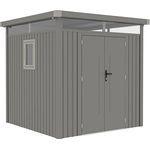 Rockford Lagos 100 Metall Gartenhaus - Gerätehaus mit Polycarbonat-Fenster, Doppeltür - 230x230x222cm - Grau