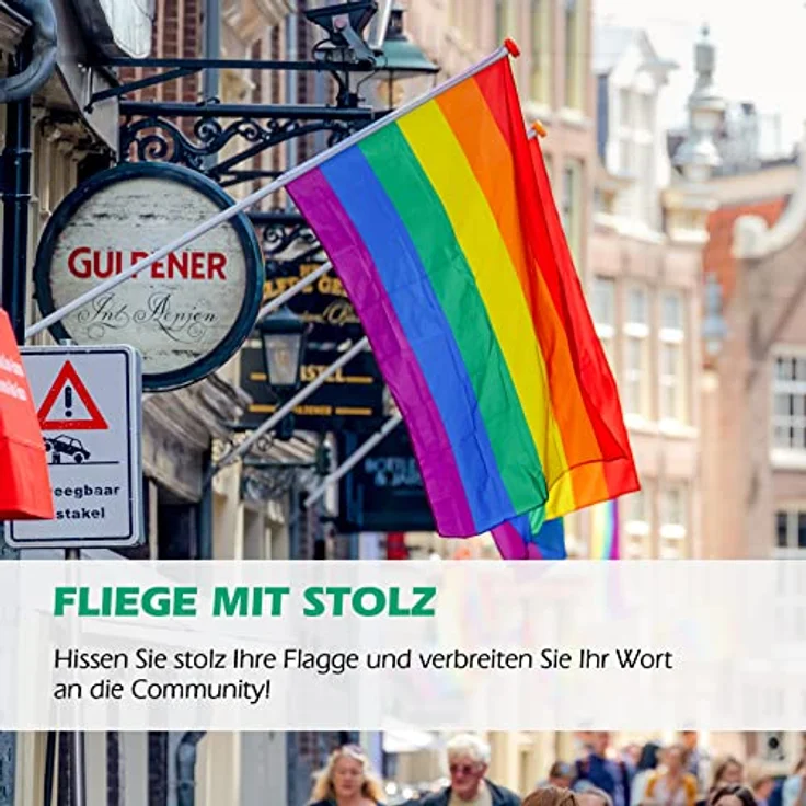 MOGADEE® LGBTQ Pride Flagge 150x90cm, Regenbogen Flagge aus hochwertigem UV-beständigem Stoff mit 2 Messingösen – Bild 3