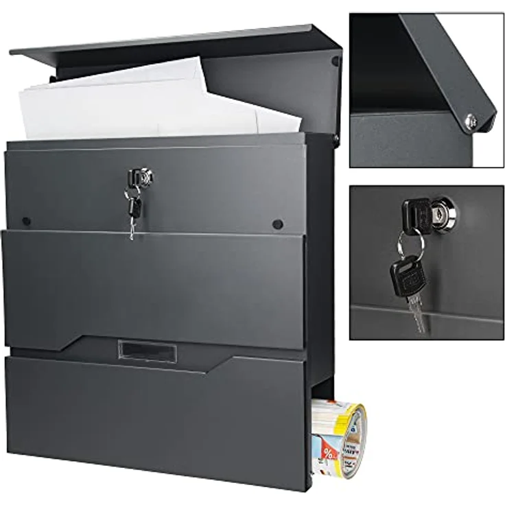ECD Germany Standbriefkasten mit Zeitungsfach, Design Briefkasten mit Pfosten Standfuß, Briefkastenanlage, Briefkastenständer Anthrazit Edelstahl, Postkasten Anthrazit Edelstahl pulverbeschichtet – Bild 4
