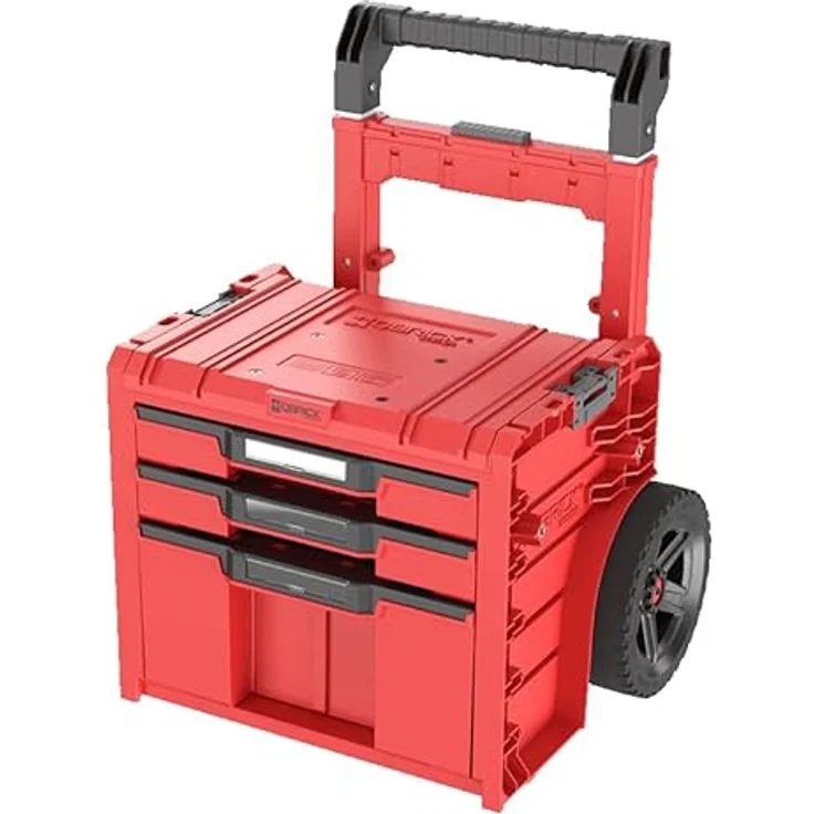 Qbrick System PRO Cart 2.0 Plus Drawer 3, mobiler Werkzeugkoffer mit integrierten Schubladen, 9-Zoll-Rädern, Red Ultra HD – Bild 1