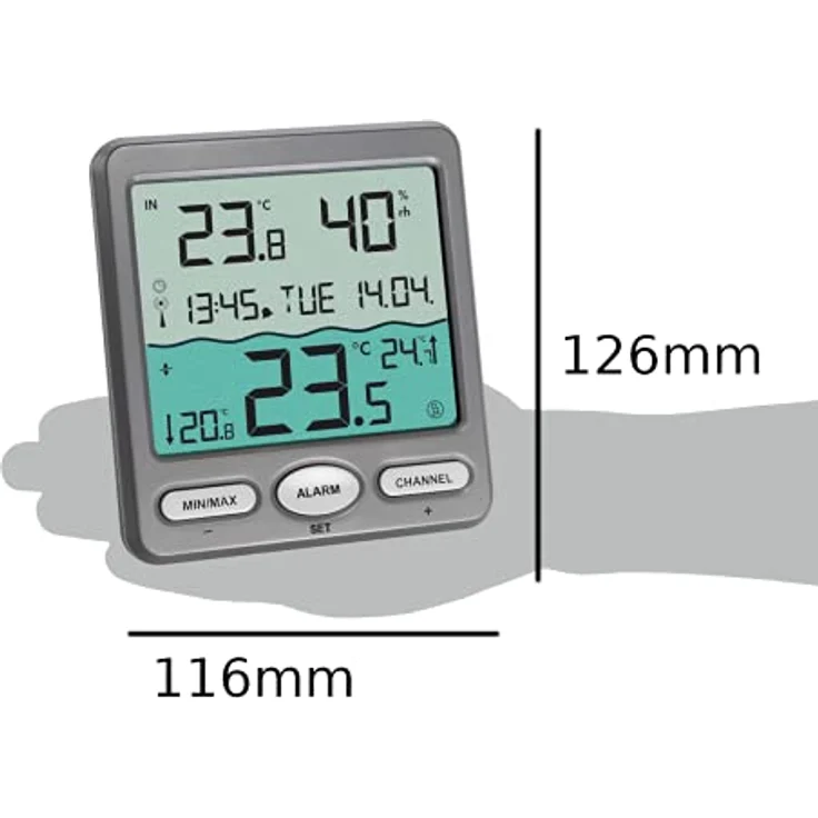 TFA Dostmann TFA Venice 30.3056.10, zur Überwachung der Wassertemperatur in Pool, Teich oder Whirlpool Digitales Funk-Poolthermometer, Kunststoff, Grau – Bild 5