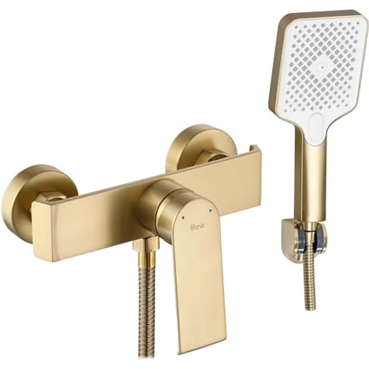Rea HASS BRUSH GOLD Duscharmatur, Messing, Badezimmer-Mischbatterie, Einhebel, heiß und kalt, verstellbar (Gold) – Bild 1