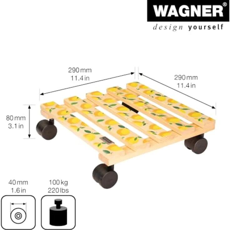 Wagner Multi Roller GH0644, Pflanzenroller mit Zitronenmotiv, 290 mm x 290 mm, Tragkraft 100 kg – Bild 2