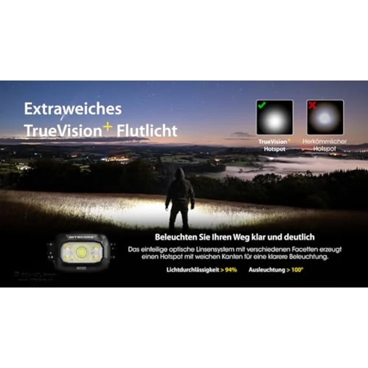 Nitecore Stirnlampe NU30, 500 Lumen LED Kopfleuchte, USB wiederaufladbar, wasserfest, Rotlicht-Modus, Outdoor-Kopflampe für Nachtwanderungen, Camping, Radfahren – Bild 3