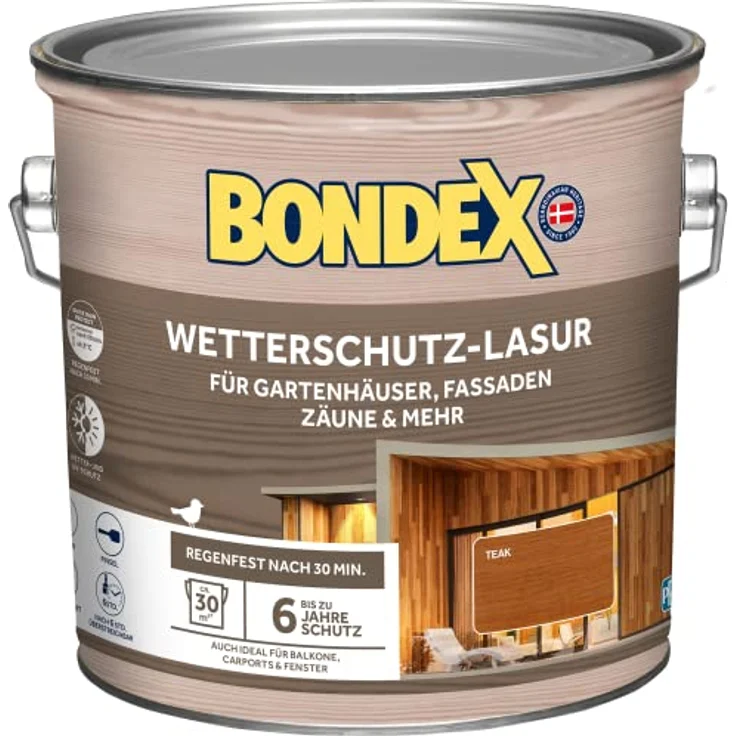 Bondex Holzschutzlasur Wetterschutz-Lasur 2,5 L, seidenmatter UV-Schutz in Teak, wasserbasiert für Außenanwendung – Bild 1