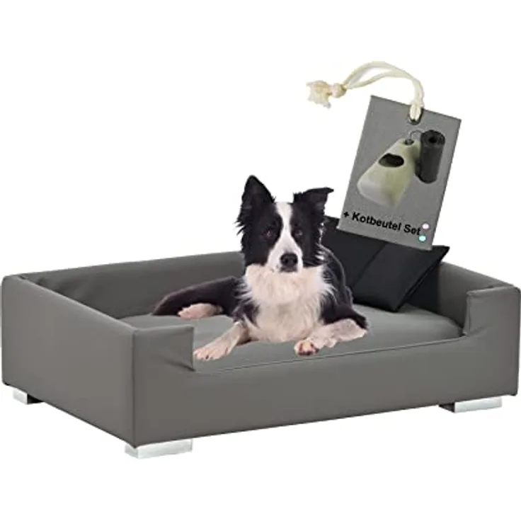 Rohrschneider® Hundesofa Candy | Hundebett Couch für ultimativen Komfort | Hunde Kissen mit Rand ideal als Hunde Reisebett | Hundkorb und Hundebett kleine Hunde (Grau)