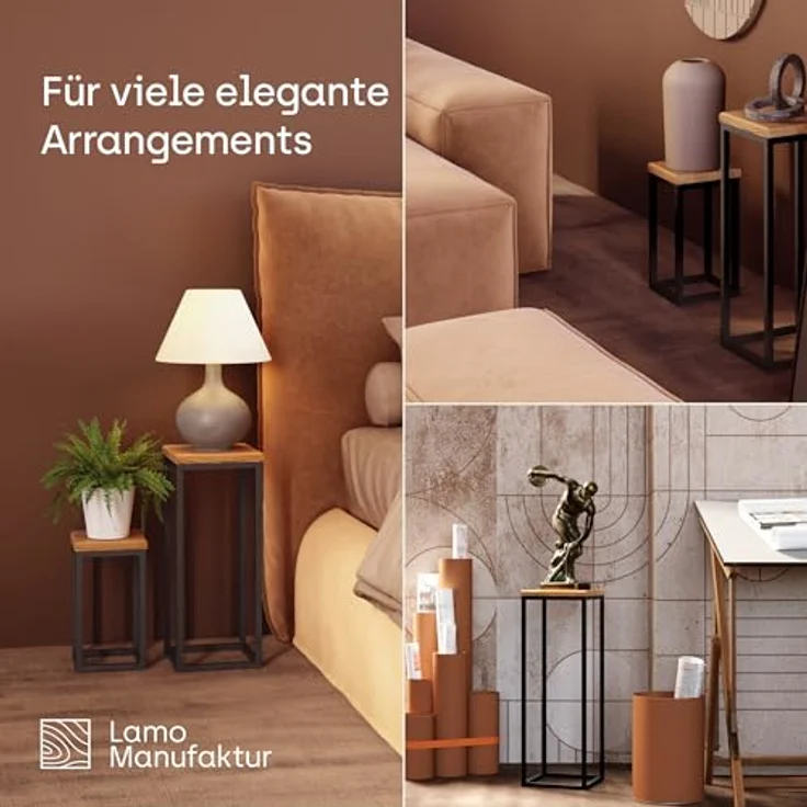 LAMO Manufaktur Blumenständer SET 30cm/50cm/70cm, Schwarz (3 St.) - Echtholz Massiv, Rustikale Platte – Bild 3