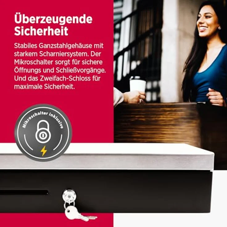 Olympia HS 170S Kassenschublade | Abschließbare Geldkassette mit RJ12-Kompatibilität | 8 Münz- & 6 Scheinfächer | Metallgeldbox für Handel & Gastronomie | 46x17x10 cm – Bild 4