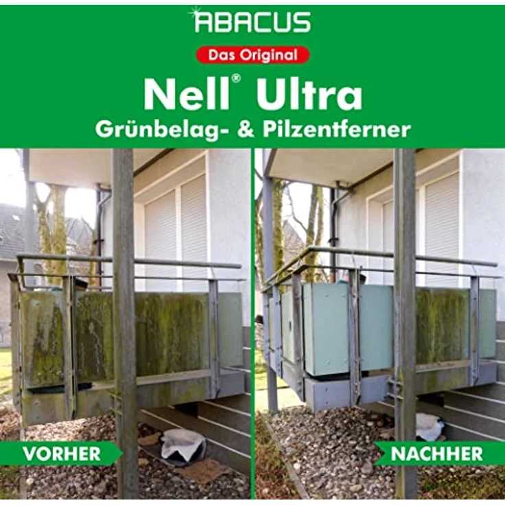 Nell Ultra Grünbelagentferner & Algenentferner Konzentrat Set, extrem stark! Entfernt Grünbelag & Algen selbsttätig mit Langzeitschutz – Algen- & Grünbelagentferner 12x1000ml mit Drucksprüher – Set XXL – Bild 4
