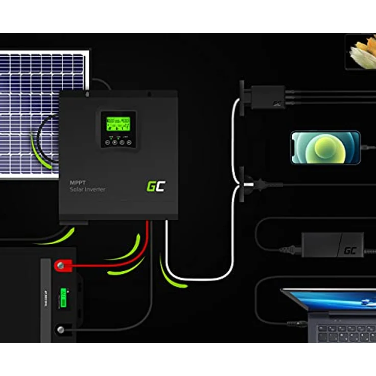 Green Cell® 1000W/2000W 1kW 12V 230V Solar Wechselrichter Off Grid mit Laderegler MPPT Reiner Sinus Volt Spannungwandler Konverter Pure Sine Wave Power Inverter DC AC Umwandler Stromwandler - Green Cell Solar-Wechselrichter, 1000W kontinuierliche Leistung, 12V Batteriespannung, Reine Sinuswelle (Farbe: Nicht spezifiziert) – Bild 2