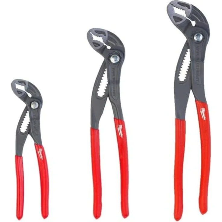Milwaukee 4932492460 Wasserpumpenzangen-Set, 3-teilig mit induktionsgehärteten Backen und selbstsicherndem Schloss
