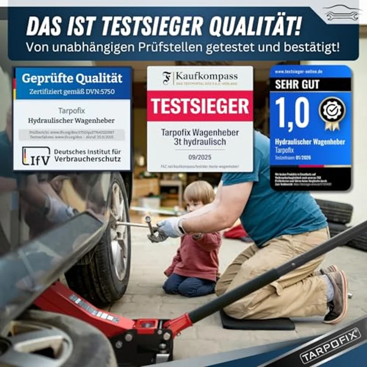 Tarpofix Hydraulischer Wagenheber 3T – Flacher Rangierwagenheber für Auto & SUV, Hubhöhe 85 - 475 mm, mit Gummiauflage & Handschuhen – Bild 2