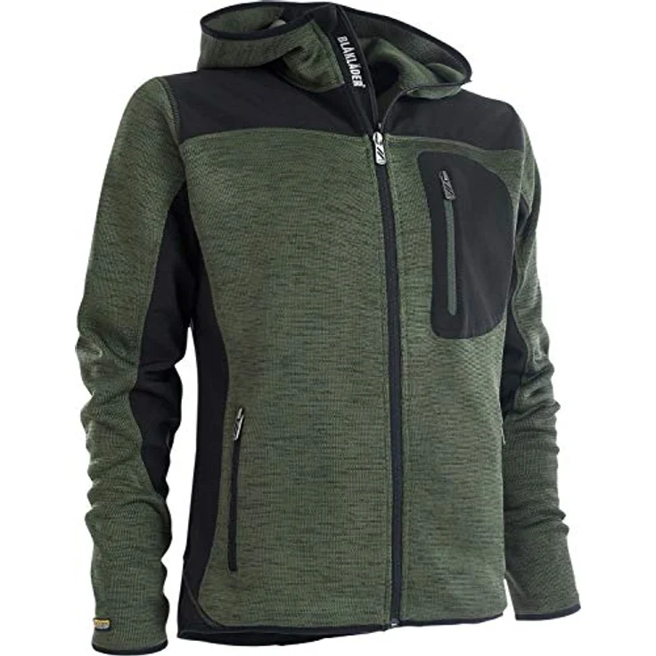 BLAKLÄDER® Herren Strickjacke 4930, Arbeitsjacke in armygrün/schwarz mit Softshell-Einsätzen, Kapuze und Reißverschluss, Größe XL – Bild 2