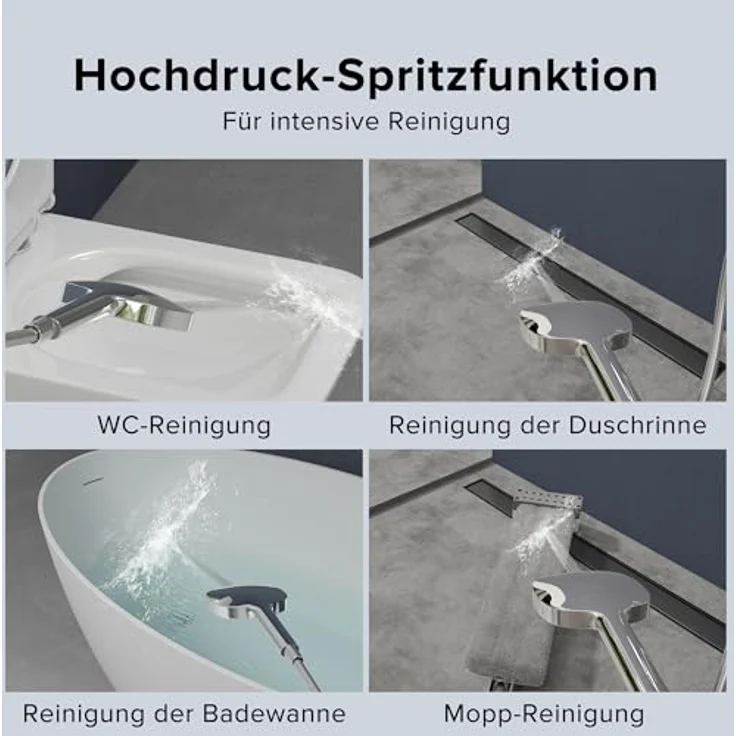 doporro Badewannenarmatur DSN-403, Wasserfallarmatur aus Vollmessing mit Handbrause, 3 Strahlarten, 1,5m Brauseschlauch und Halterung, Silber – Bild 5