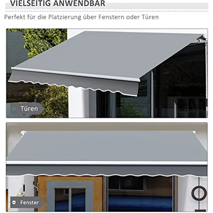 Outsunny manuelle Gelenkarmmarkise Markise 4m mit Handkurbel Balkonmarkise Sonnenschutz Wandmontage Balkon Alu Weiß+Grau 395 x 245 cm – Bild 5