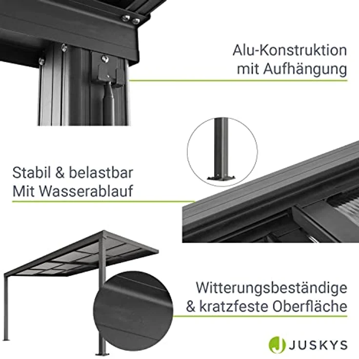 Juskys Terrassenüberdachung 4x3 m mit Schiebedach - Terrassendach aus Aluminium mit Doppelstegplatten - wetterfeste Überdachung mit UV-Schutz - Grau - Preisvergleich – Bild 5