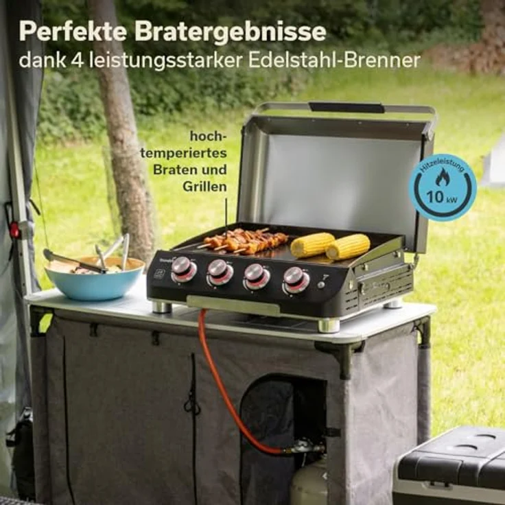 Skandika Plancha Grill Palo 4-Brenner Plus, Gasplancha Grillplatte mit Deckel, 4 separat steuerbare Brenner, transportabler Tischgrill für Outdoor und Camping – Bild 2