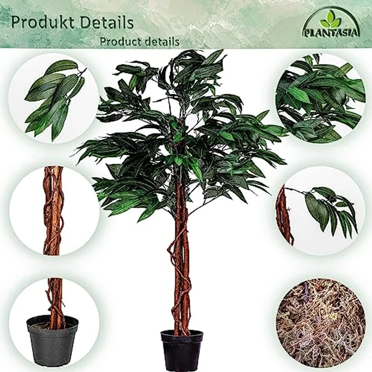 PLANTASIA Kunstpflanze - Mangobaum, Dekorativ, mit Topf, Grün, Naturholzstamm, Elegant, Indoor, Realistisch, 120/180 cm hoch - Falsche Pflanzen, Home, Office Decoration – Bild 5